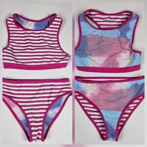 Eddie Bauer Girls Reversible Swimsuit Size 7/8 M Tankini Bikini Beach Pink Pool